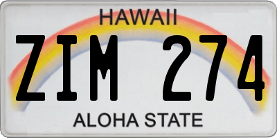 HI license plate ZIM274