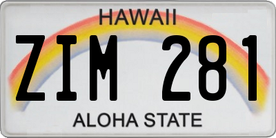 HI license plate ZIM281