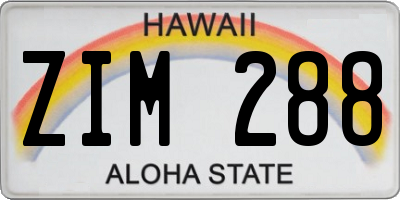 HI license plate ZIM288