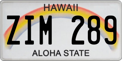 HI license plate ZIM289