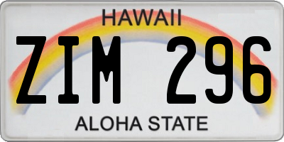 HI license plate ZIM296