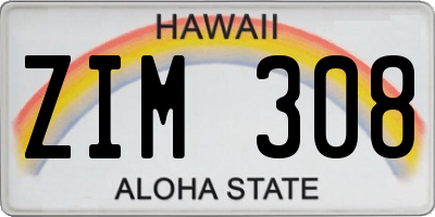 HI license plate ZIM308