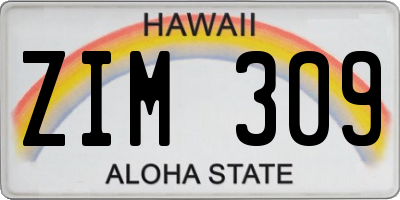 HI license plate ZIM309