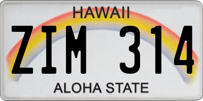 HI license plate ZIM314
