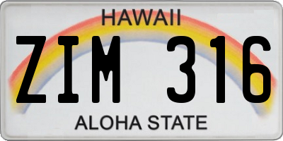 HI license plate ZIM316