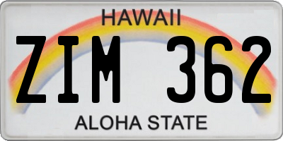 HI license plate ZIM362