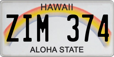 HI license plate ZIM374