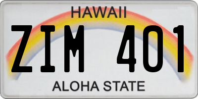 HI license plate ZIM401
