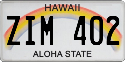 HI license plate ZIM402