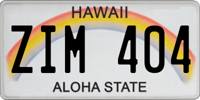 HI license plate ZIM404