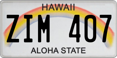 HI license plate ZIM407