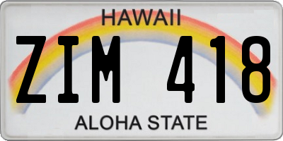 HI license plate ZIM418