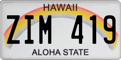 HI license plate ZIM419