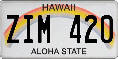 HI license plate ZIM420