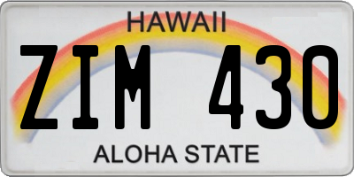 HI license plate ZIM430