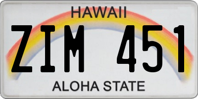 HI license plate ZIM451