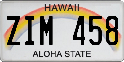HI license plate ZIM458