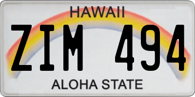 HI license plate ZIM494