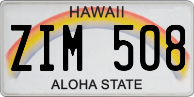 HI license plate ZIM508