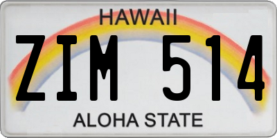 HI license plate ZIM514