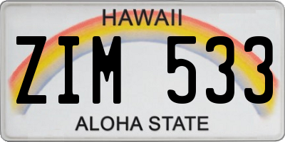 HI license plate ZIM533