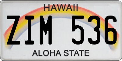 HI license plate ZIM536