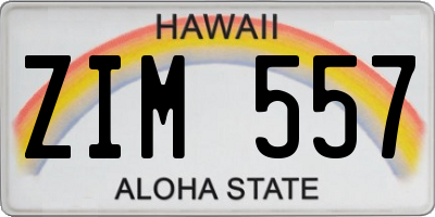HI license plate ZIM557