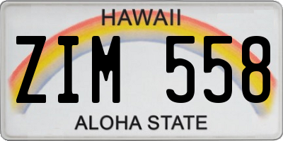 HI license plate ZIM558