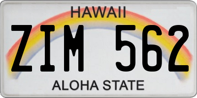HI license plate ZIM562