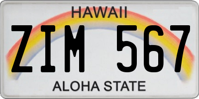 HI license plate ZIM567