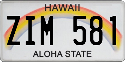 HI license plate ZIM581