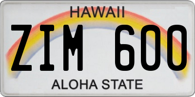 HI license plate ZIM600