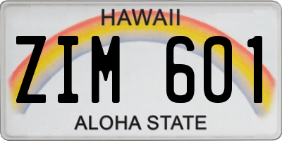 HI license plate ZIM601