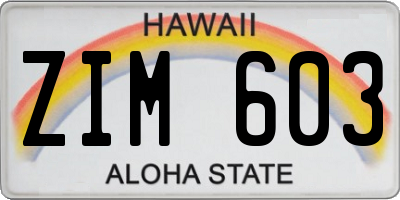 HI license plate ZIM603