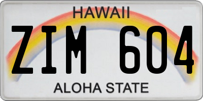 HI license plate ZIM604