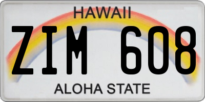 HI license plate ZIM608