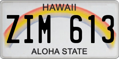 HI license plate ZIM613