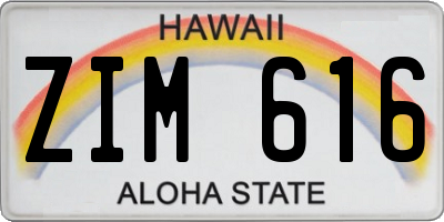 HI license plate ZIM616