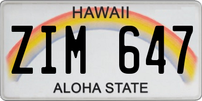 HI license plate ZIM647