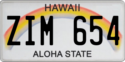 HI license plate ZIM654