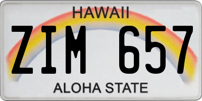 HI license plate ZIM657