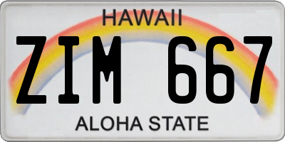 HI license plate ZIM667
