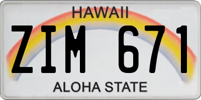 HI license plate ZIM671