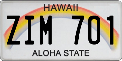 HI license plate ZIM701