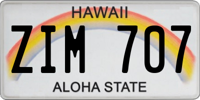 HI license plate ZIM707