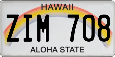 HI license plate ZIM708