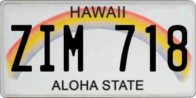 HI license plate ZIM718