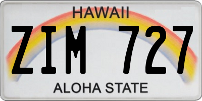 HI license plate ZIM727