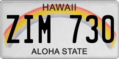 HI license plate ZIM730