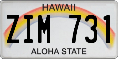 HI license plate ZIM731